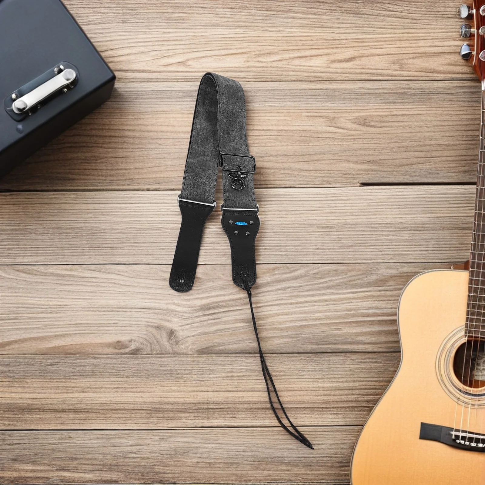 ギターストラップ：幅広の綿パッド入り、エレクトリック・アコースティック・ベース用に調整可能、頑丈で快適なヴィンテージデニムスタイル、ピック付き