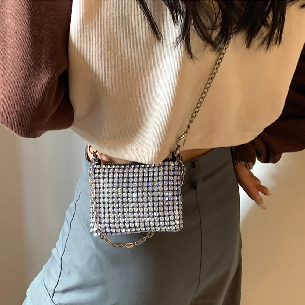 2023 Trend Mini Rhinestone Square Bag Diamond Metal Chain Shoulder