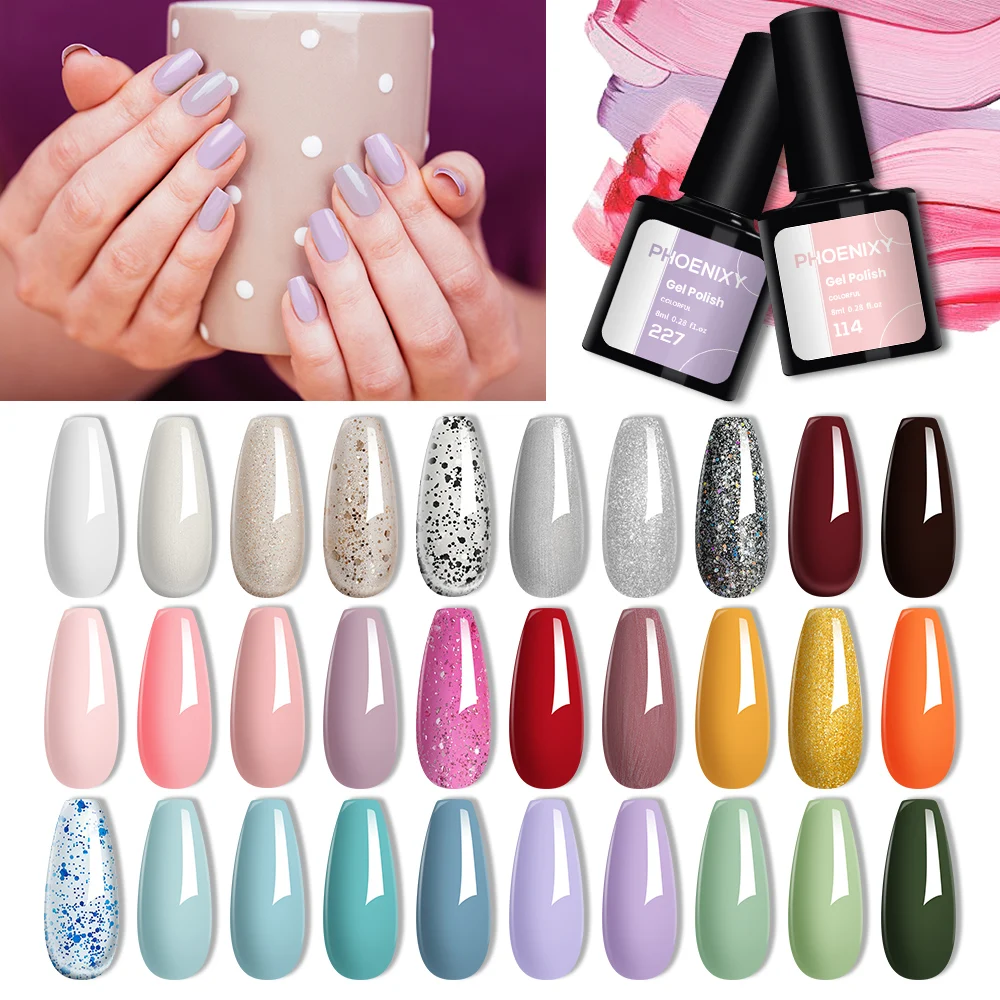 

PHOENIXY 20/30Pcs Colorful Gel Nail Polish Set Gel Varnishes For Semi Permanent Nail Art 8ML DIY Manicure Nail Gel Set