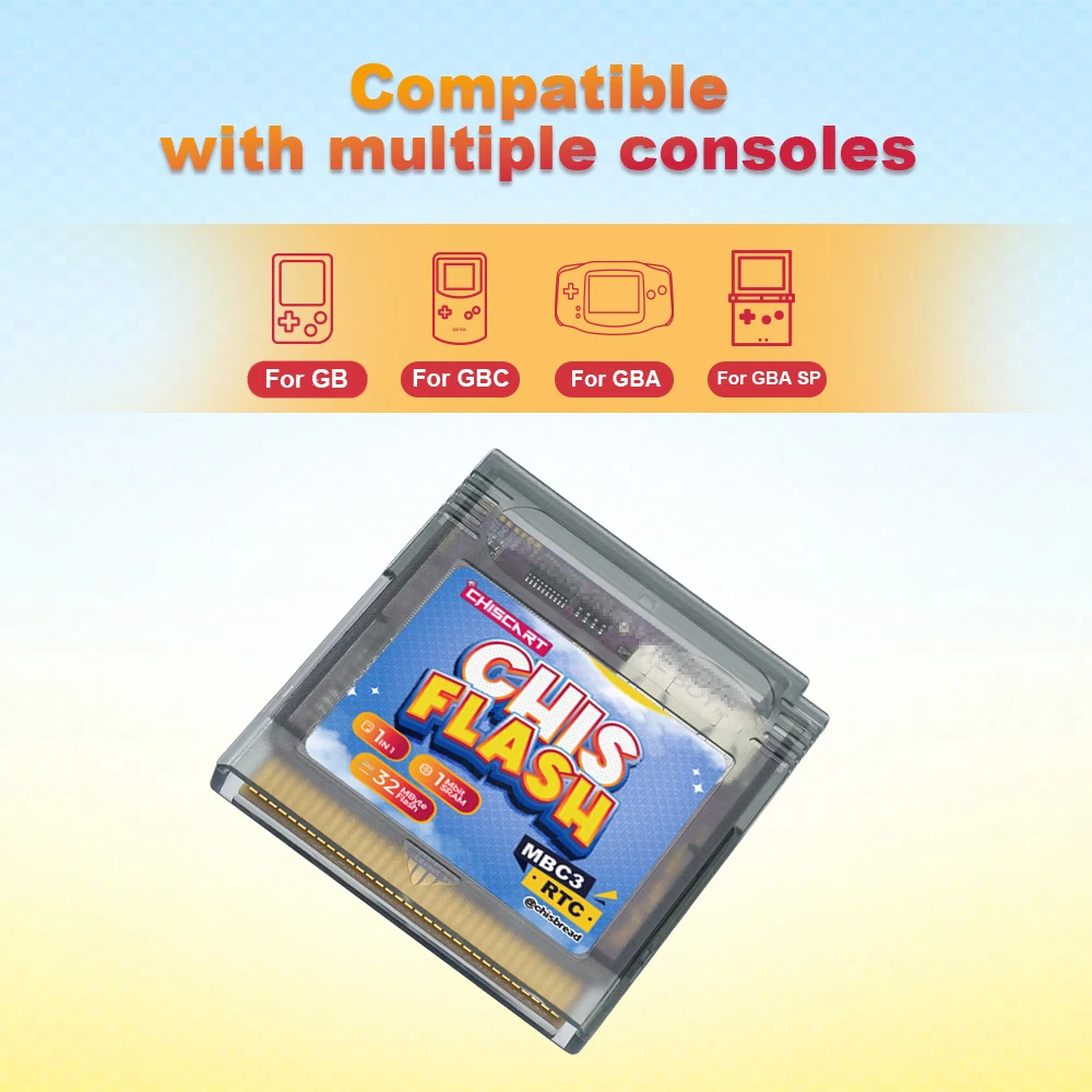 Chiscart MBCX MBC3 RTC V1.0 Flash-Kartusche 32MByte 1Mbit SRAM Kompatibel mit Game Boy Color, GBA, GBA SP Konsole Unterstützt Chisburner – Detail 2