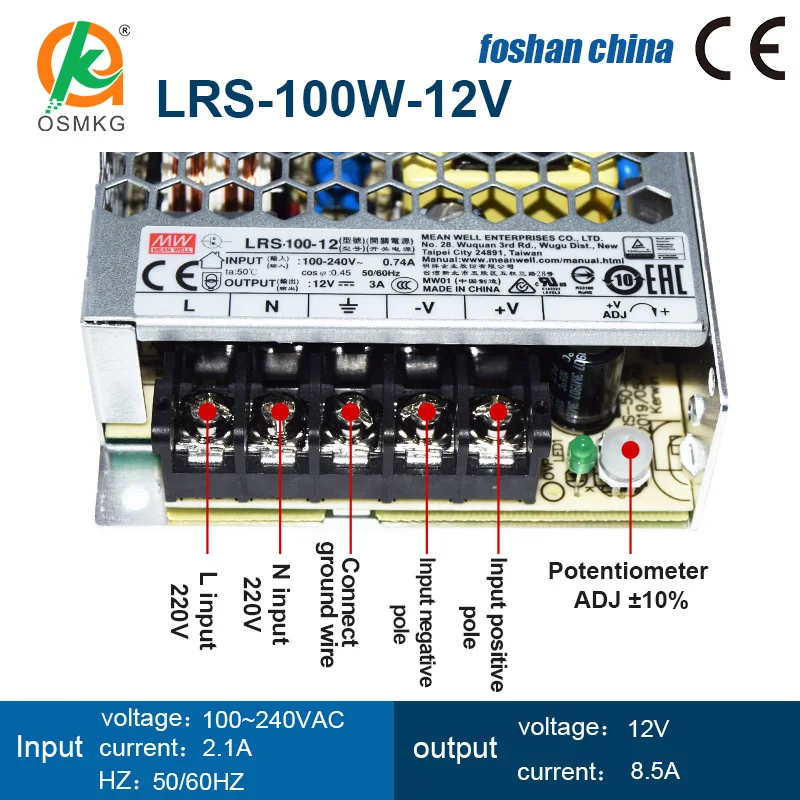 Fonte de Alimentação Comutada para Sistema de Controlo Industrial, Electrodomésticos, Série LRS, 100W, 150W, 200W