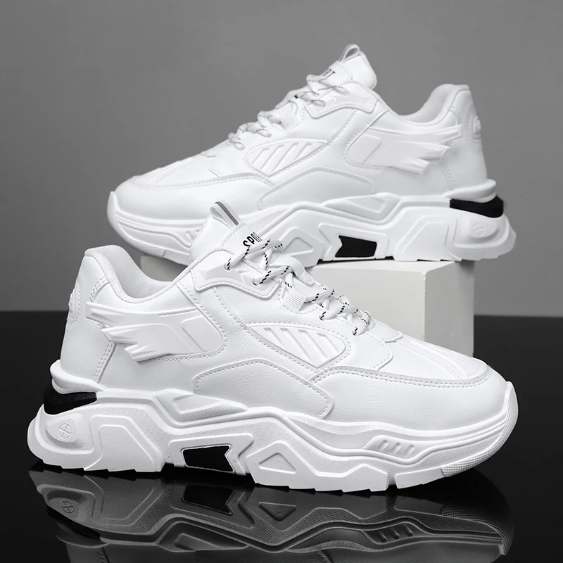 

2025 Men's Chunky Sneakers New Fashion Versatile Leather Casual Sneakers Damping Wear-resistant Training Shoes Zapatillas Mujer