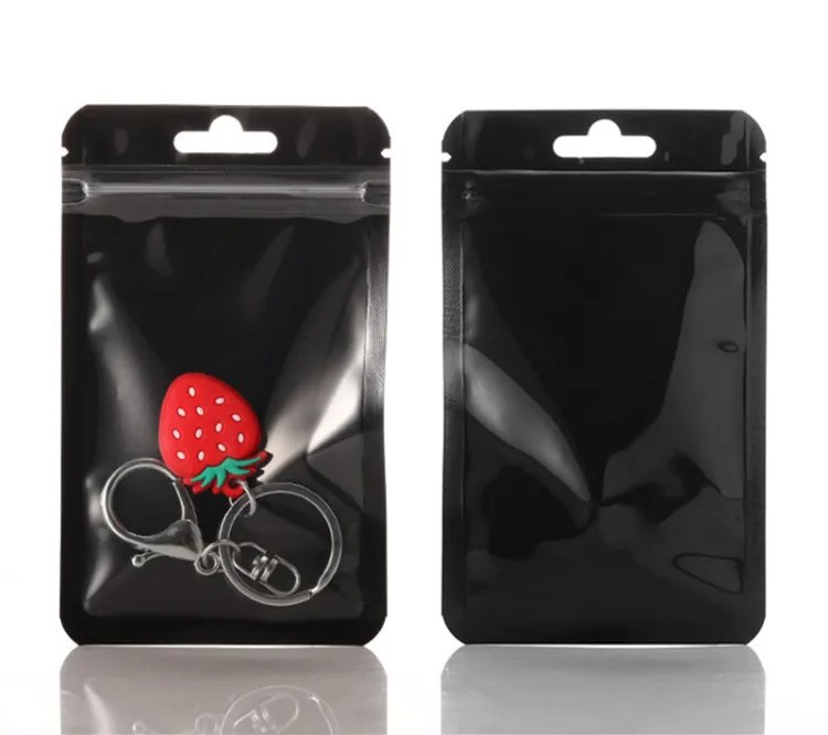 100PCS Flat Glossy Plastic Hanging Visiable Ziplock Bag Resealable Onaments Jewelry Earphone Cellphone Gifts Packaging Pouches