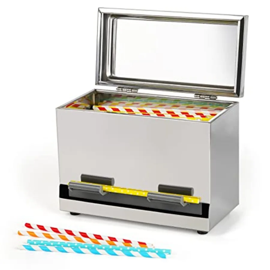 

Stainless Steel Straw Dispenser Holder with Metal Lid Reusable Straw Dispenser for Restaurant Home Bar to Storage Unwrapped Str