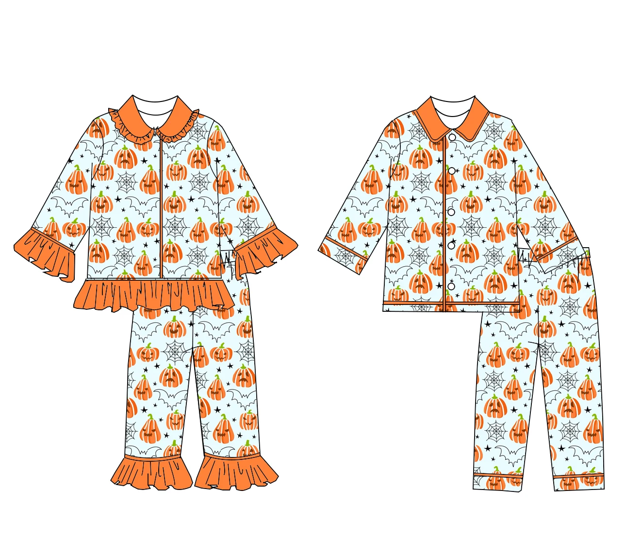 Ghost Cartoon Print Boutique Children's Pajamas Set Long Sleeve Girls Boys Trousers Boutique Style Halloween Fashion Set Pajamas — 2