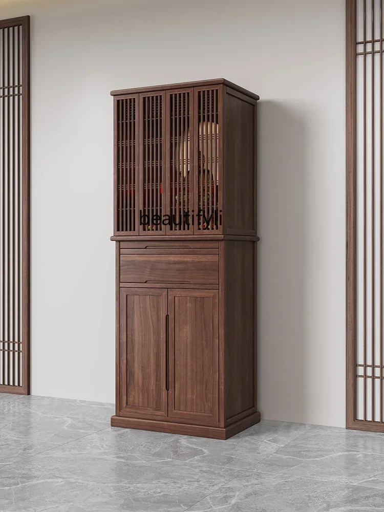 

xxqBlack walnut casket new Chinese vertical cabinet with door modern simple light luxury Buddhist cabinet home
