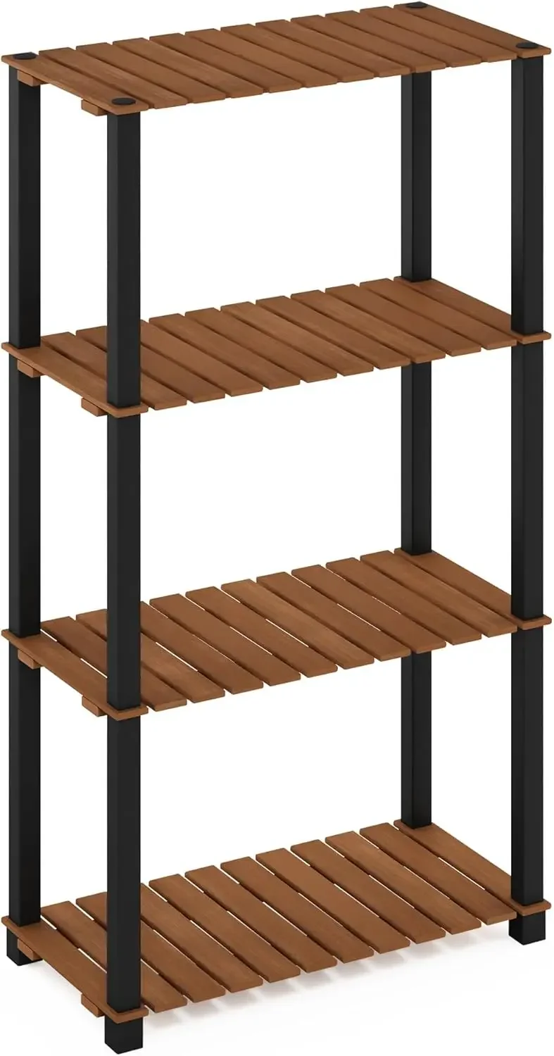 4-Tier Turn-N-Tube Indoor Outdoor Plant Shelf Wood Stand with Square Poles, Natural/Black