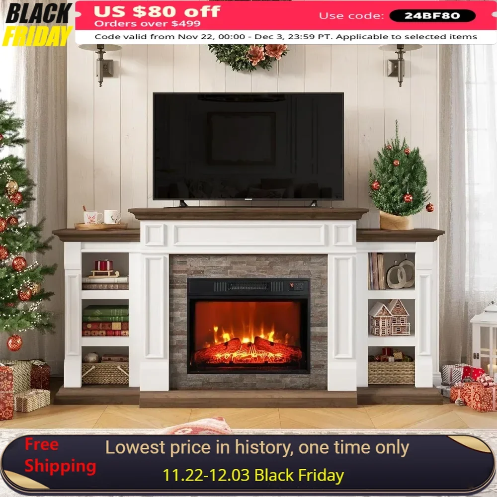 

Fireplace TV Stand with Mantel & Storage Armhouse Entertainment Center with Remote Control Electric Fireplace TV Console