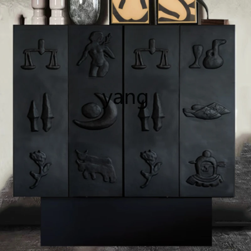 

Yhl High Cabinet Mid-Ancient Misty Style Abstract Carving Art Sideboard Cabinet Curio Cabinet