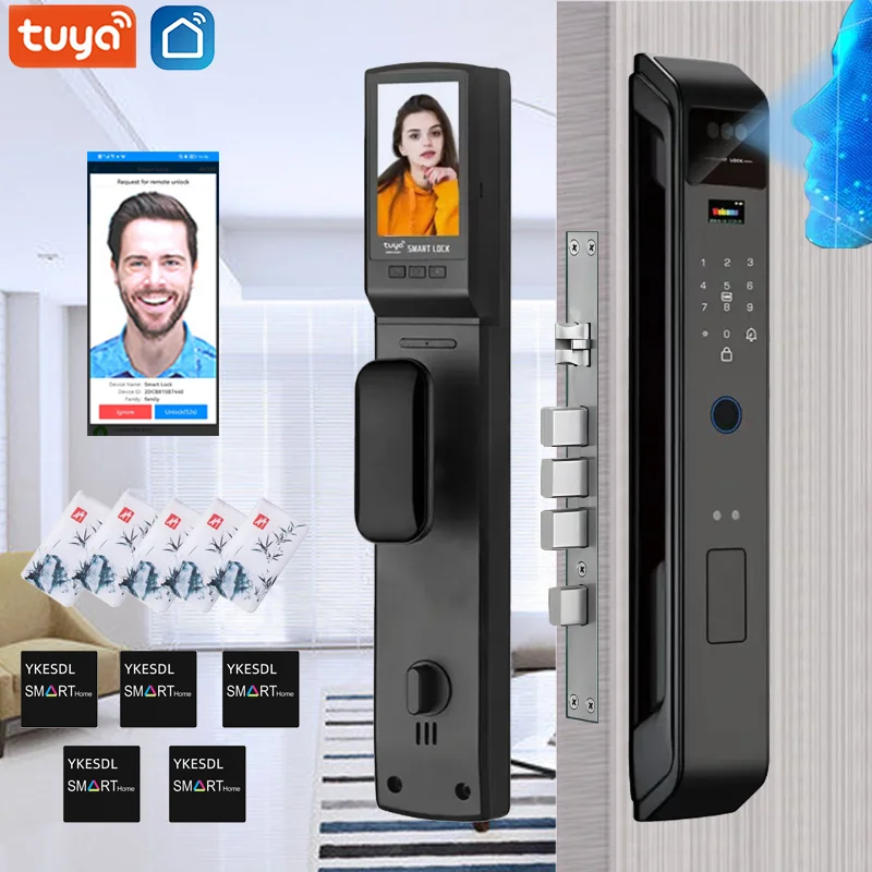 Smart Door Lock With Camera Intercom - WiFi Tuyaアプリ対応 遠隔解錠 音声インターコム 3D顔認証 スマートドアロック