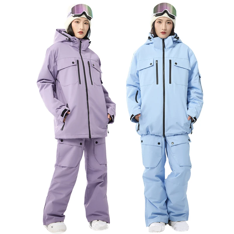 Winter Hooded Jacket Pants Women Snow Suits Outdoor Sport Man Skiing Sets Mountain Waterproof Female Snowboard Costume Clothes