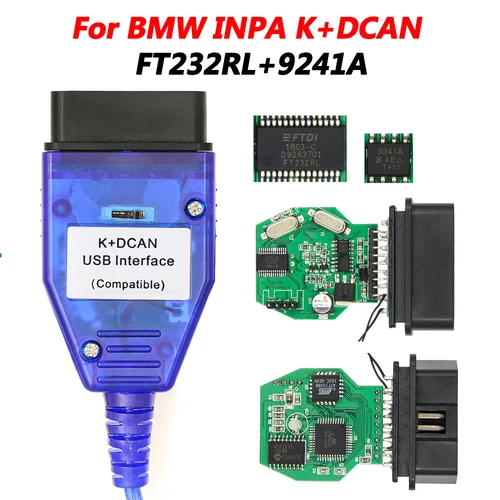 Para BMW Inpa K + CAN K + DCAN FT232RL herramienta de Cable de interfaz de diagnóstico OBD2 con interfaz de interruptor herramientas de diagnóstico de escáner USB OBDII