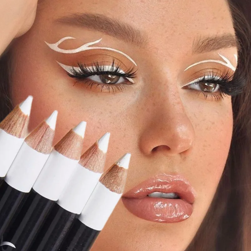 5PCS Waterproof Eyeliner Gel Pen Set - Ultra-fine, Wooden Refill, Anti-smudge, White, Durable, Suitable for Beginners