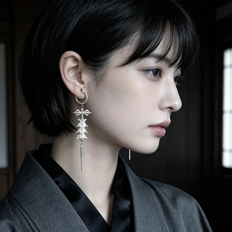 Jewelry Accessories For Women Men, Copper Alloy Material Vertebra Bone Dangle Earring, Vintage Tibetan Style Long Tassel Drop Ea