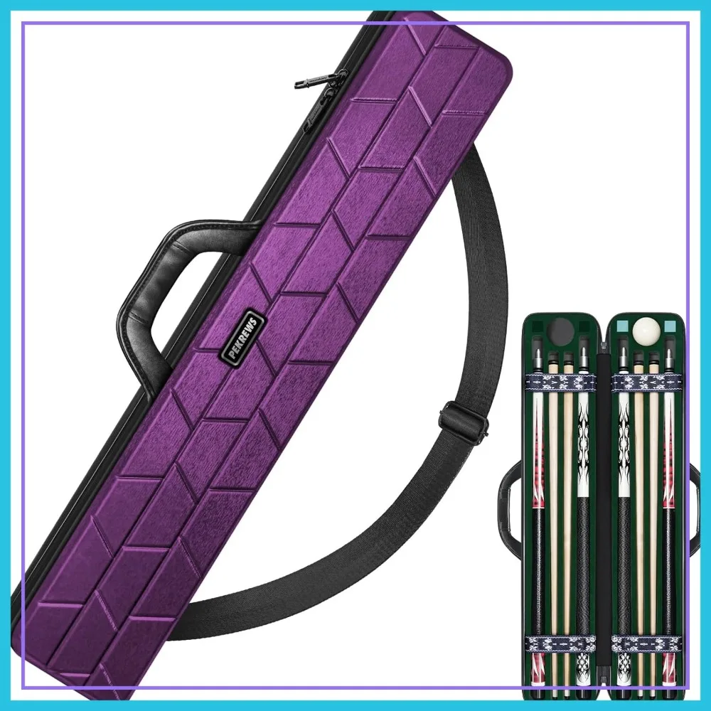 

Hard Shell Pool Cue Case 4x4 with 10 Padded Slots, Heavy-Duty Billiard Cue Bag with Soft Leather Handle and Shoulder Strap