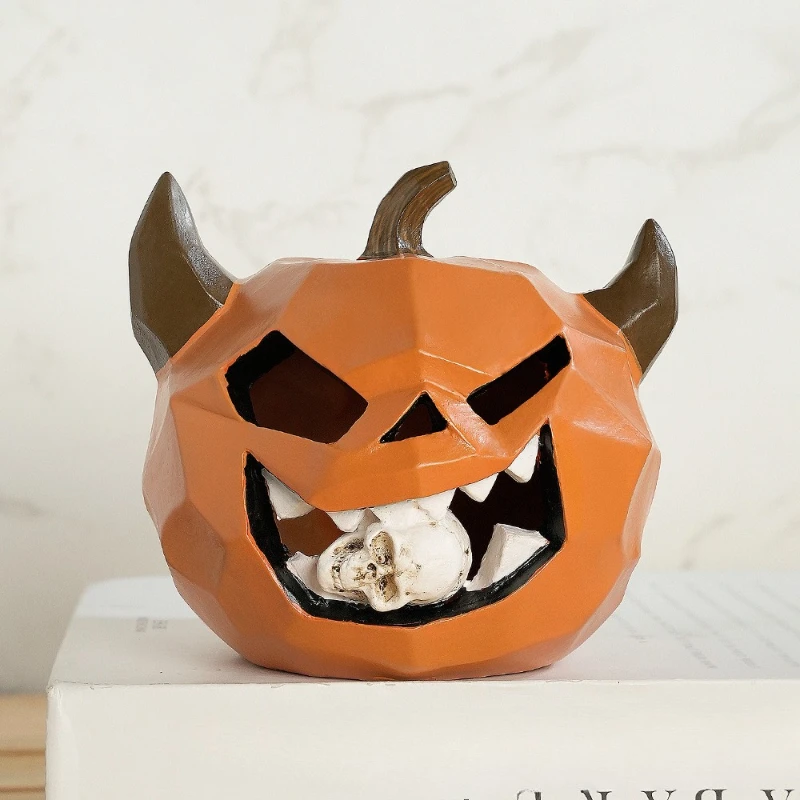 

Cute Halloween Monster Pumpkin Biting Skull Ghost Resin Decorative Atmosphere Decoration