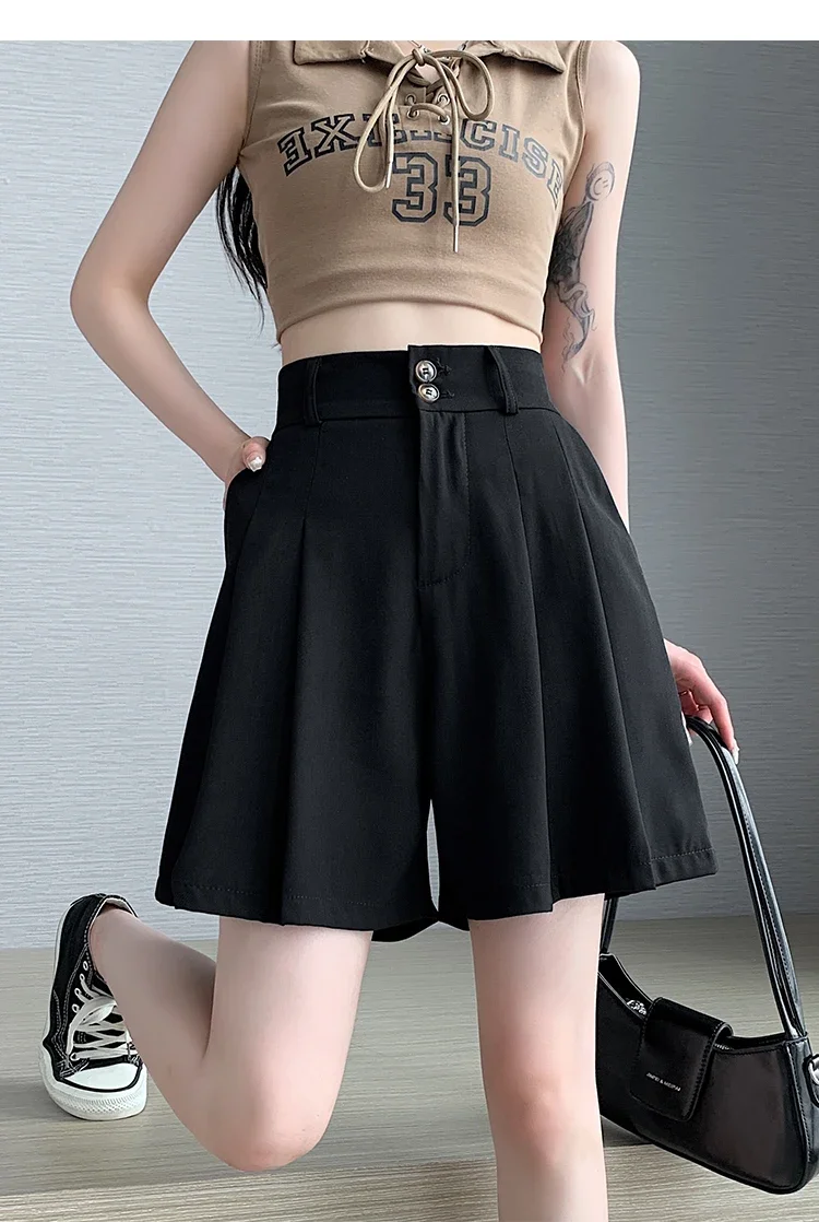 zjaiss Bauchkontrollierende, lockere, weit geschnittene Freizeit-Shorts für Damen, Sommer 2026, Neu, Hohe Taille, A-Linie, Anzug-Shorts – Detail 22