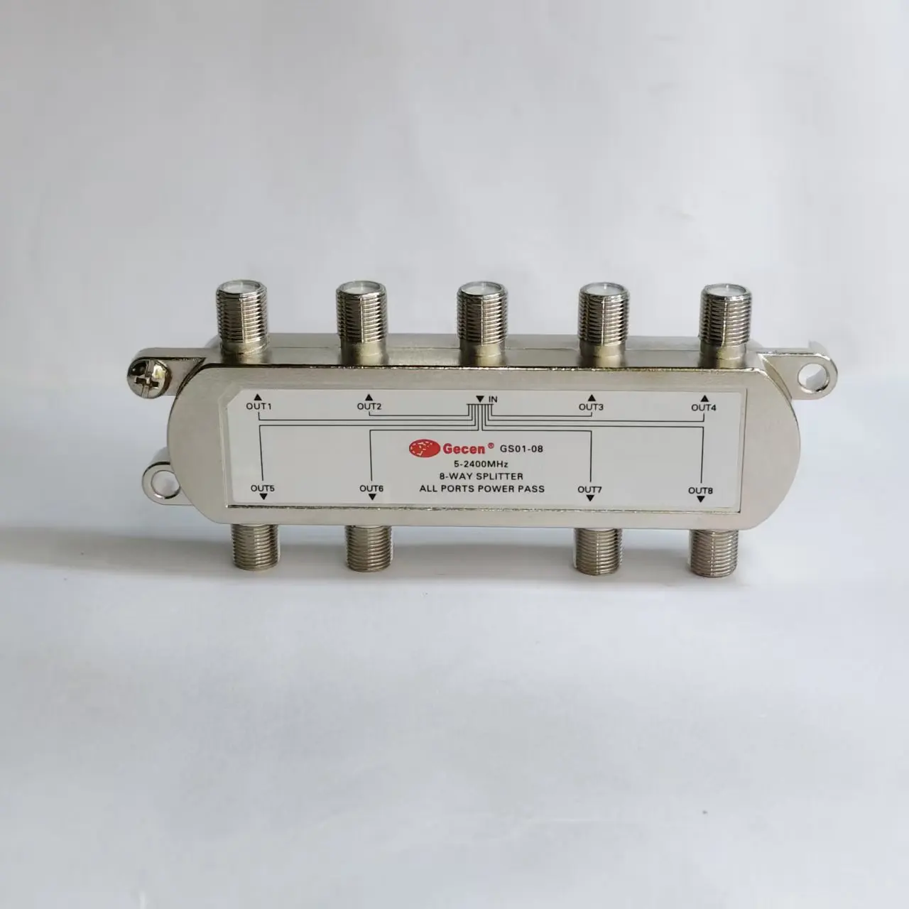 Gecen GS01‑08 8‑Way Satellite Splitter 5‑2400MHz, All Ports Power Pass, 1‑In 8‑Out TV Signal Distributor
