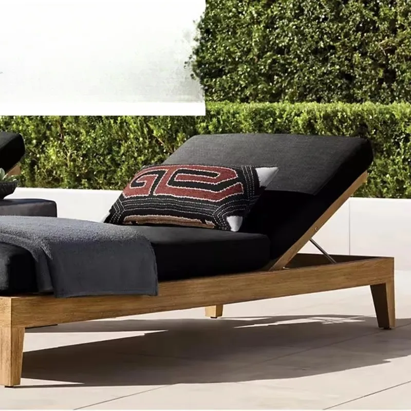 سرير أريكة حديث في الهواء الطلق لحمام السباحة، سرير نهاري للفندق، كرسي استرخاء للتشمس في الحديقة، كرسي خشبي من خشب الساج قابل للتعديل