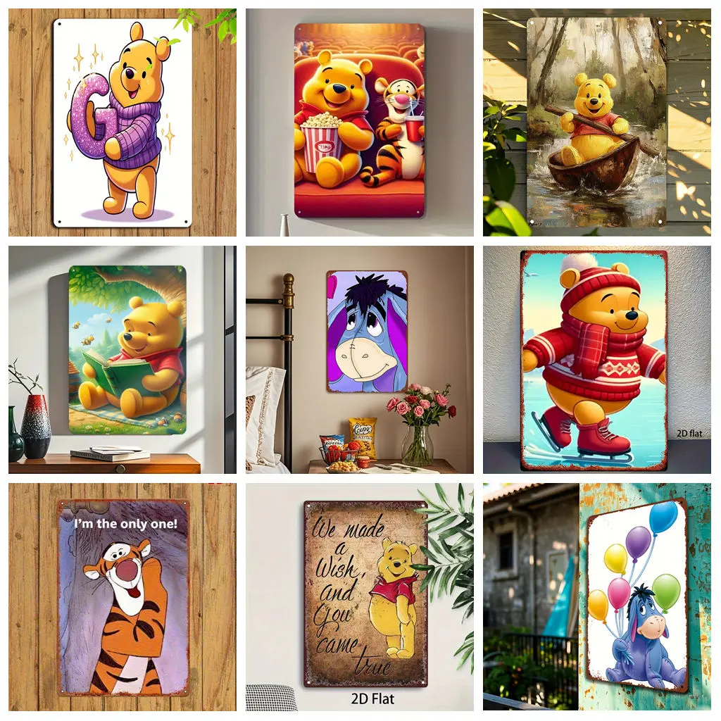 

Miniso Disney Winnie the Pooh Tigger and Eeyore Metal Signs wall decor Tin Signs Captain Metal Poster Decor for Wall Decoration
