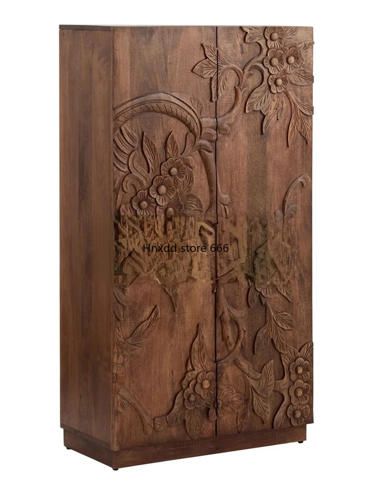 South East Asia Vintage Solid Wood Walnut Double Door Entrance Locker