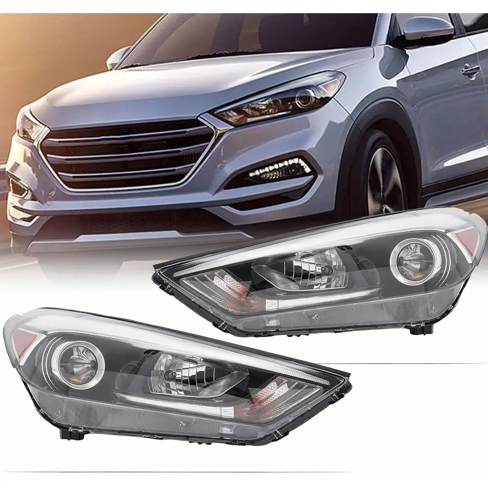 

Halogen Headlight Black Front Headlamp Assembly w/LED DRL Fits for 2016 2017 2018 Hyundai Tucson, Direct Replacement, US Stock (