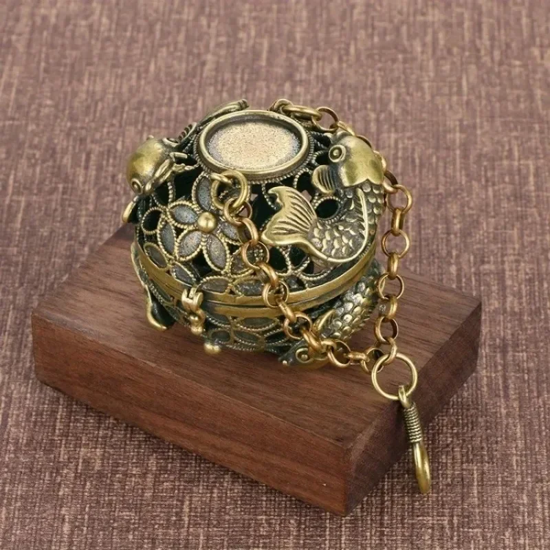 2026 Antique Hollow Brass Sachet Ball Incense Burner Car Home Pendant Fragrance Storage Ornament Decor Accessory