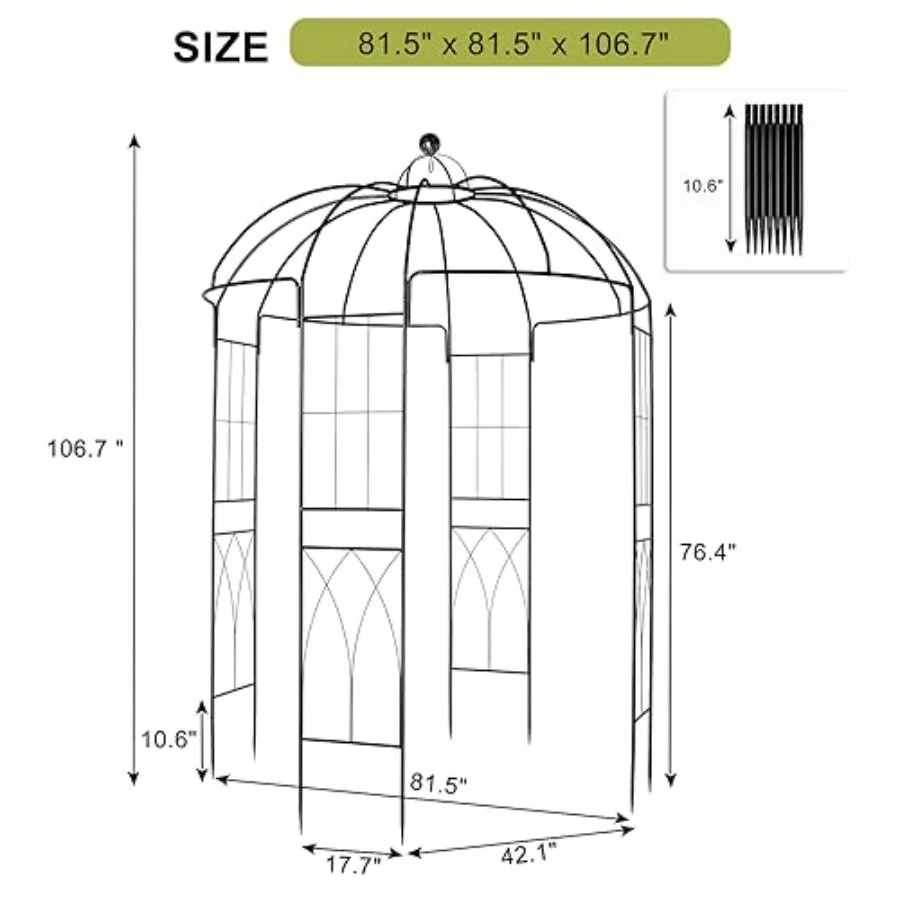 Garden Arch For Climbing Vines, Heavy-Duty Metal, Black, French-Style Trellis Pavilion With 9ft × 6.8ft Dimensions For Patio De