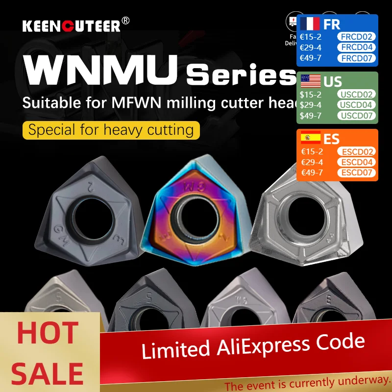 

‌WNMU08 Double-Sided Hexagonal 90° Right Angle Carbide Milling Cutter Inserts for CNC Lathe Heavy-Duty Cutting Fast Feed MFWN