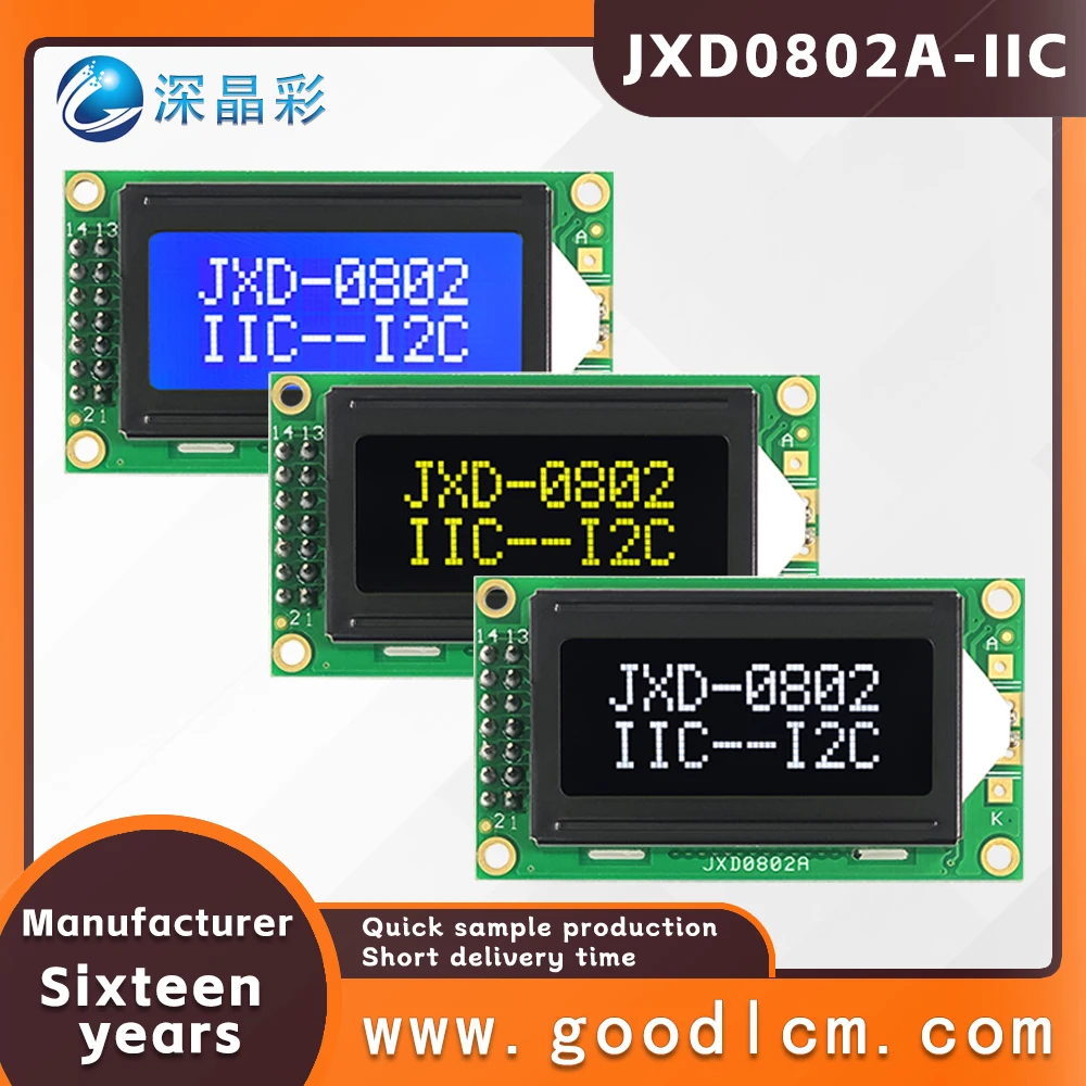 IIC/I2C interface Available in multiple colors LCD screen JXD0802A Russian character small sized display screen Backlight module