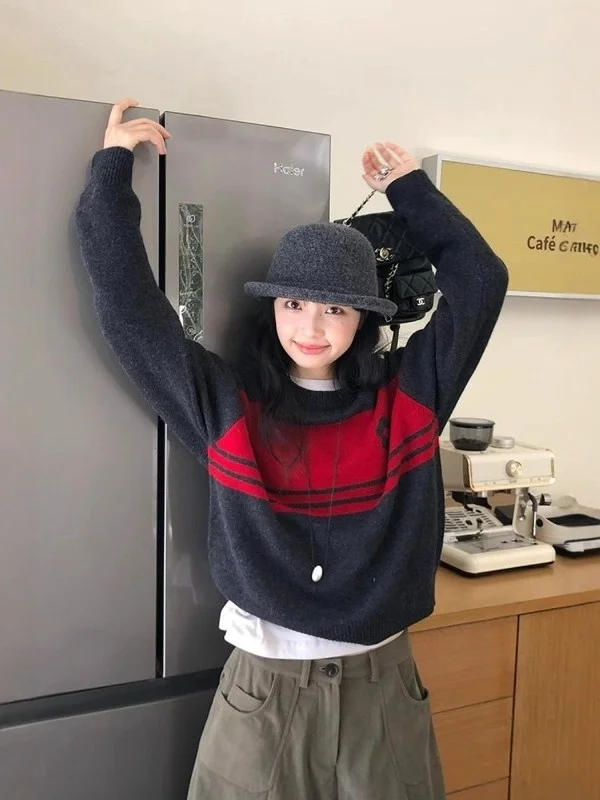 

ay Knitted ort Sve Sweater Women's Autumn Winter Loose Fit Casual Innerwear Outerwear round Ne Warm Thermal Top