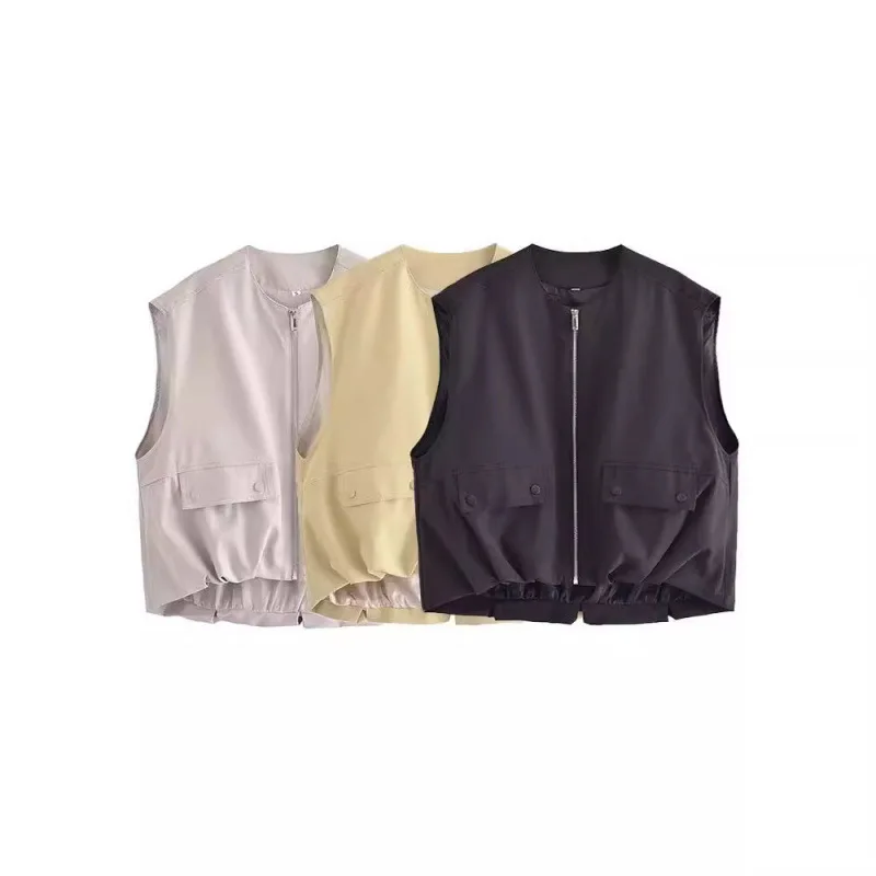 

Женский трансграничный жилет на бретелях Spring 2025 Street Faion W063 277, плиссированный подол, тканая ткань, другие материалы...