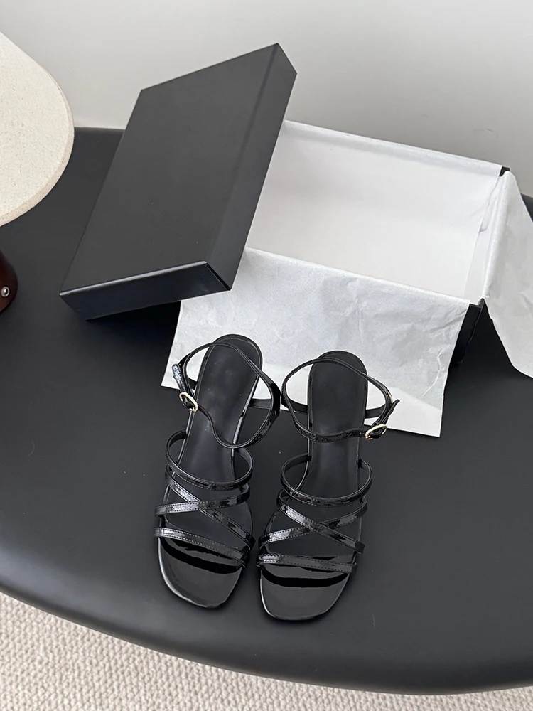 Spenneooy AutumnWinter New style Sandals Series Pointed head Square buckle Woman black Trend Comfort High-heeled sandals