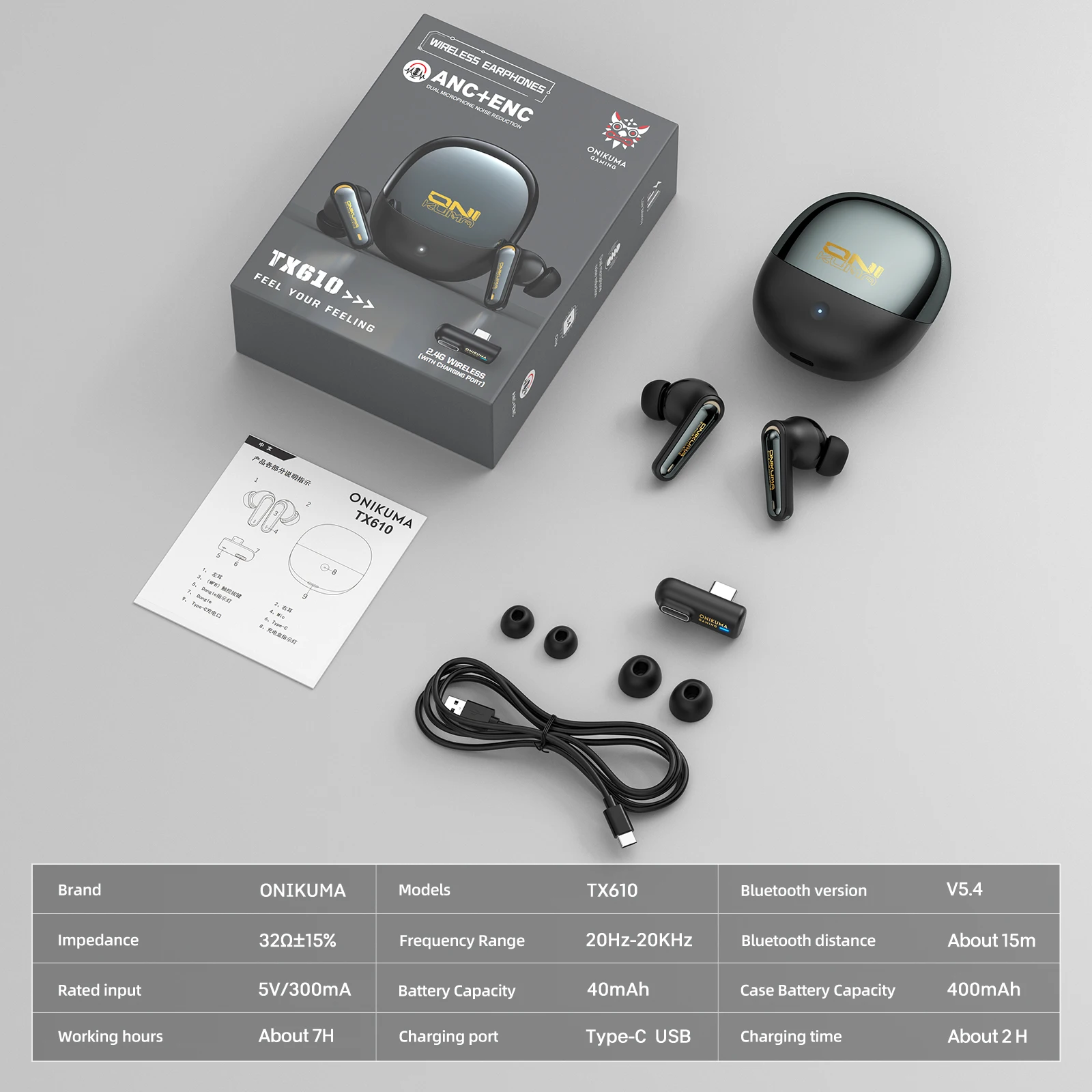 ONIKUMA TX610 سماعات أذن لاسلكية مزدوجة الوضع 2.4 جيجا هرتز مع صندوق شحن للتحكم باللمس اتصال مستقل سماعة أذن للموسيقى #6