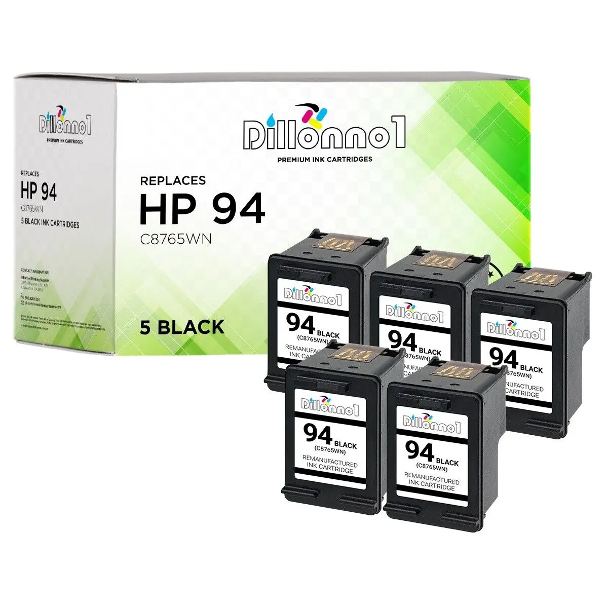 Encre noire 5pk #94 pour HP Photosmart, pour modèles 2605, 2608, 2610, 2613, 2710, 7850, 8400, 8450, 8750