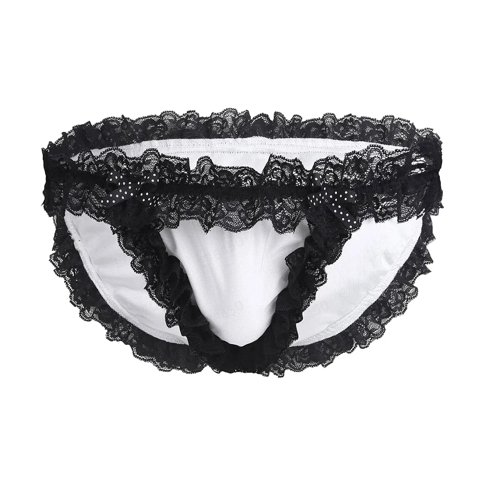 Herren Spitze Rüschen Bikini Unterwäsche Krempe Slips Sissy niedrige Taille Höschen weiche Tasche Schlüpfer elastische Unterhose Versuchung Dengeri