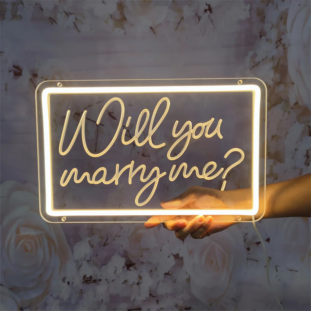 Will You Marry Me LED Neon Sign Perfect for Bedroom Engagements Valentine's Day Decor USB Powered Wall Art for Room Wall Party