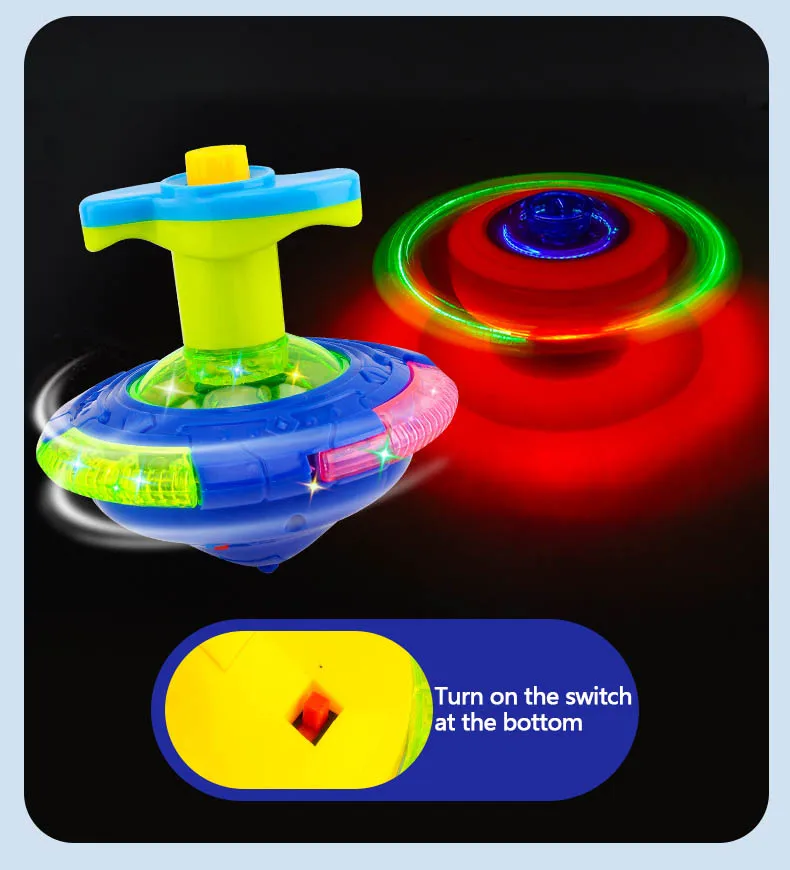 UFO Blinkende Flügel Kreisel Kinder Gyro Leuchten Spielzeug Kinder LED Musik Gyroskop Launcher Rotierenden Spielzeug Spaß Geburtstag Party Gefälligkeiten – Detail 4