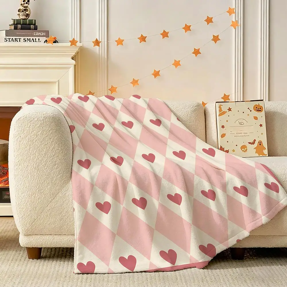 Heart Argyle Set Throw 240g Flannel Blanket Lightweight Soft Skin-friendly Summer Thin Throw Blanket