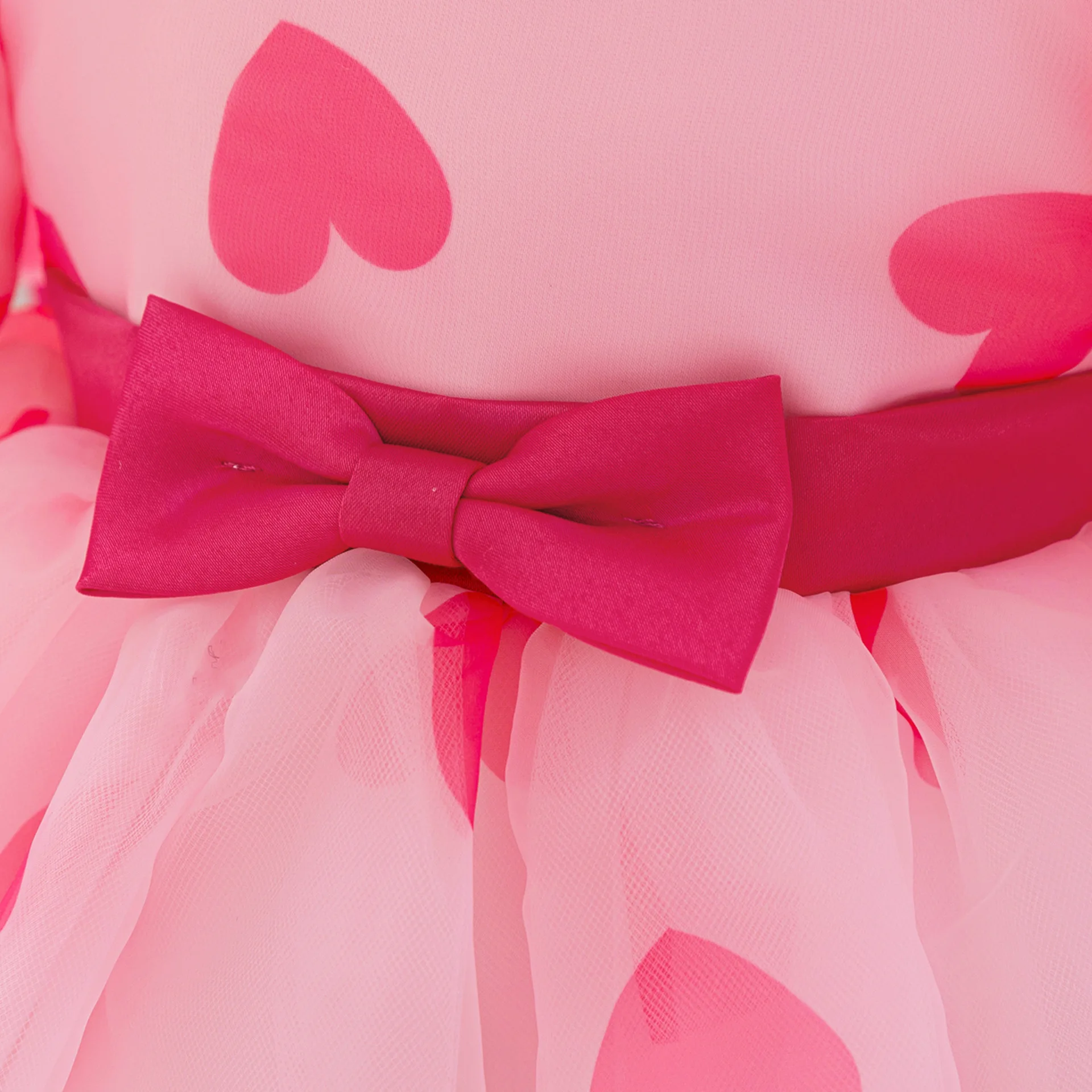 Cute Sweet Infant Baby Girl Heart Print Big Bow Princess Dress For Toddler Kids Formal Banquet Birthday Party Baptism Puffy Gown