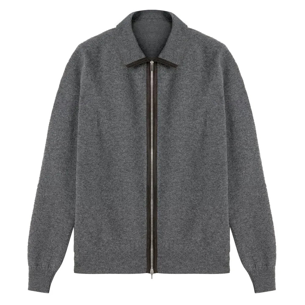 Deer skin color blocked zipper knit cardigan #S4157