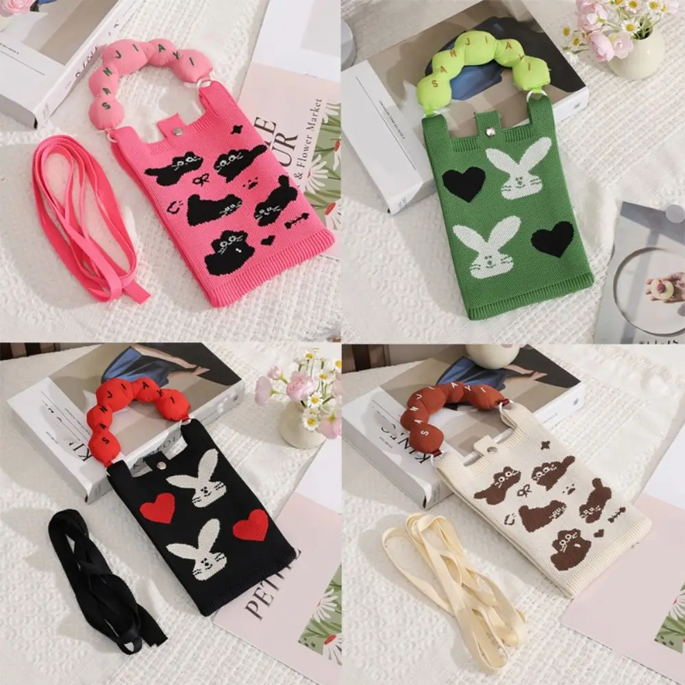 

Reusable Mini Knit Handbag Cute Cartoon Knot Wrist Bag High-capacity Polyester Lipsticks Pouch For Women