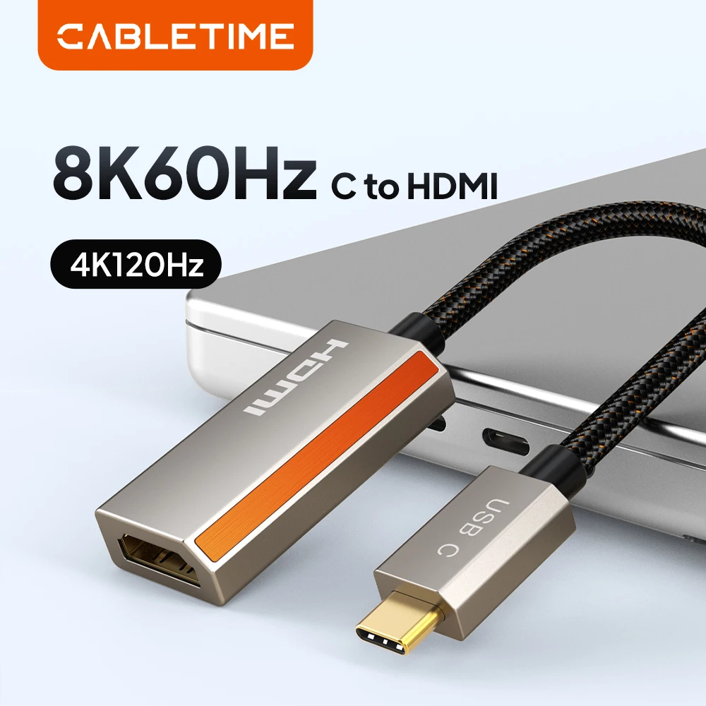 

Кабель CABLETIME 8K USB C-HDMI, разрешение 8K при 60 Гц/4K при 120 Гц, HDR 10, цинковый сплав, для устройств Gen 2, Macbook Air, iPad Pro