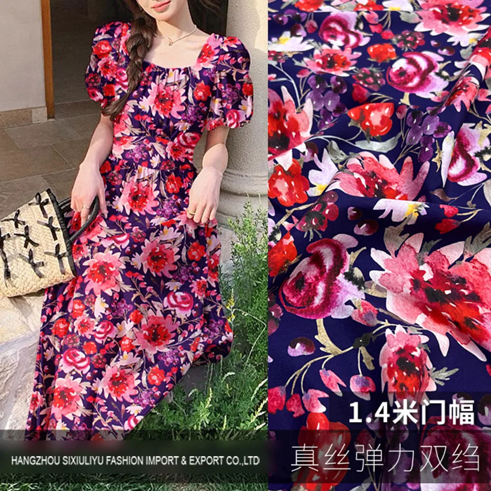 

CISULI Printed Silk Stretch Crepe Fabric,18momme,Width 140cm,100% Pure Silk Material,Cloth or Shirt and Dresses