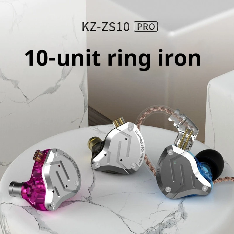 Kz Zs10 Pro Blue Noise Cancelling Earphones Metal Headset 4ba+1dd Hybrid 10 Drivers Hifi Bass Earbuds In Ear Monitor Headphones - view 3