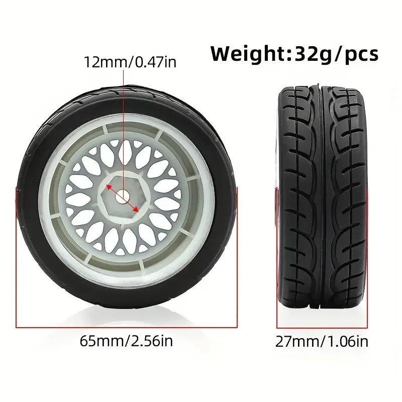 4PCS 65mm RC Drift Tires & Wheels for Tamiya TT02/XV01 WRC - 1/10 On-Road Racing Flat Run Set - High Grip Durable