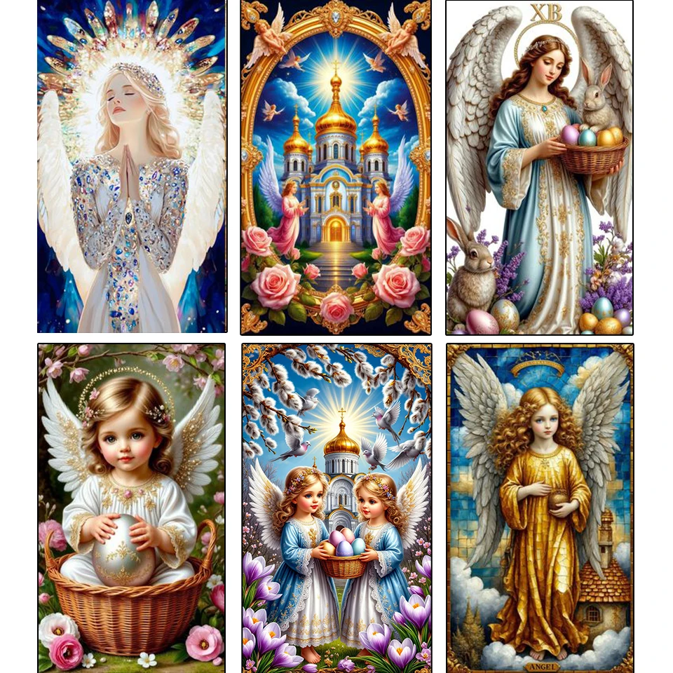 

Diamond Embroidery Angel and Castle Flower Mosaic Cross Embroidery Diamond Painting Girl New Product Painting Rhinestone Mural