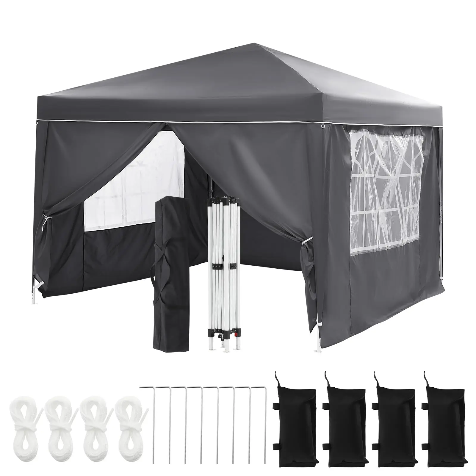 

10x10FT Pop Up Canopy Tent With 4 Sidewalls, UV Protection Portable Outdoor Gazebo WIth Roll-Up Windows For Camping, Backyard, P