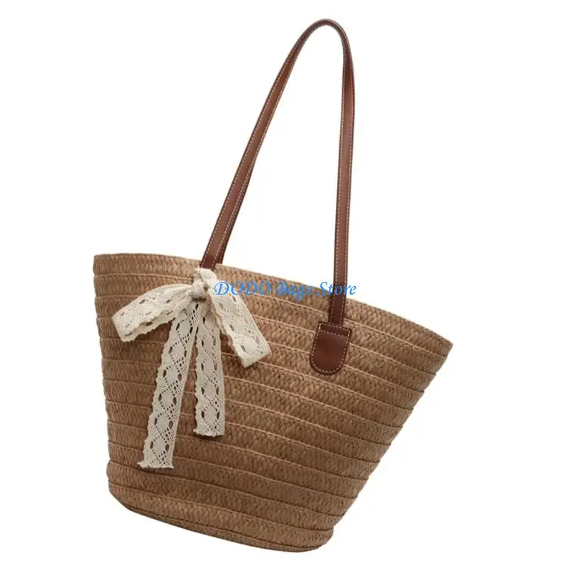 

E8FB Women Straw Shoulder Bag French Styles Handbag Fashion Beach Bag Large Capacity Armpit Bag for Travel Daily