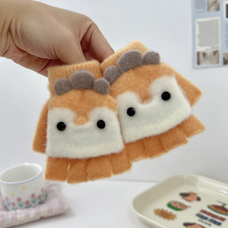 Świąteczne Rękawiczki z Jeleniami Zimowe Dziecięce Rękawiczki Urocze Palczaste Rękawiczki dla Niemowląt Ciepłe Półpalczaste Rękawiczki z Klapką dla Chłopców Dziewczynek Mitki Rękawiczki 2-6 Lat